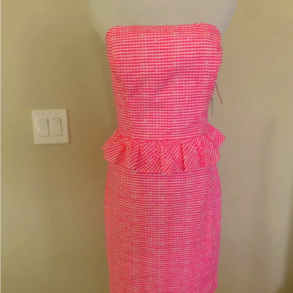 Lilly Pulitzer Strapless Seersucker Lowe Dress With Peplum Size 2
